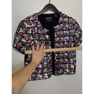 Vintage Michael Simon Multicolor Sequin Short Sleeve Cardigan Sweater Size Large